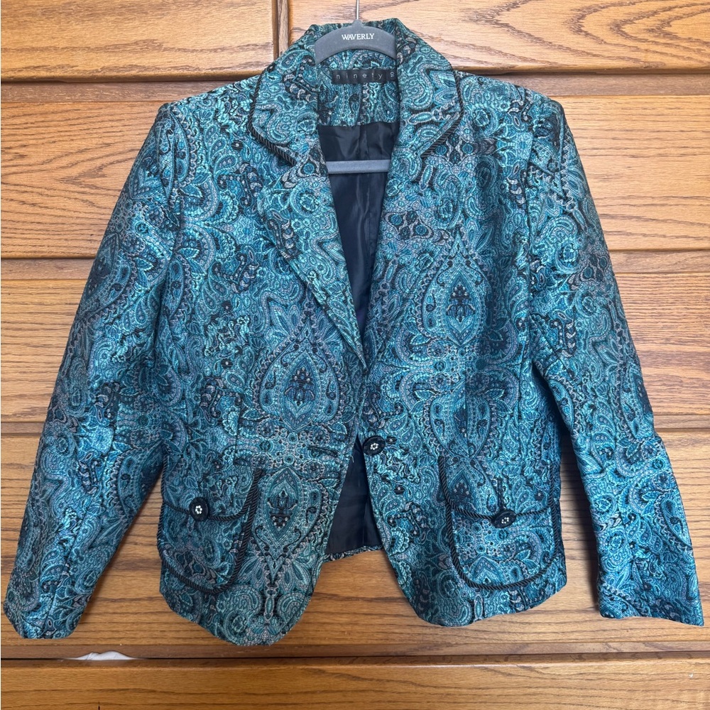 Ninety Teal and Black Paisley Blazer